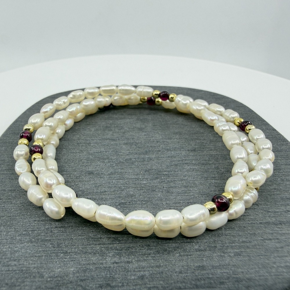 Faux Pearl Wrap Bracelet Natural Freshwater Gemstone Stackable Boho Layer Gift
